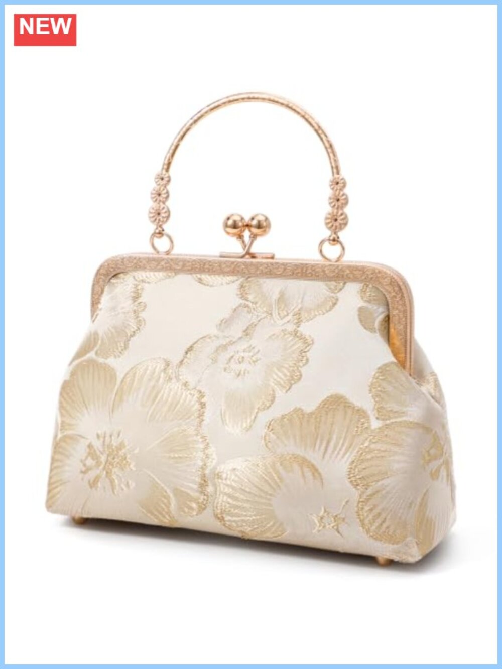 Floral Embroidered Kiss Lock Clutch Evening Handbag Detachable Chain